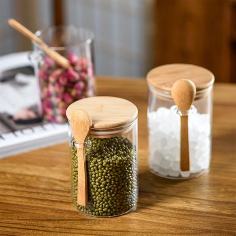Bocal En Verre - Couvercle Étanche - Cuillère Incluse - Verre Borosilicaté Épais - Pour Conserver Café Thé Sucre Épices Flocons D'avoine - Lot De 1 (1/5)