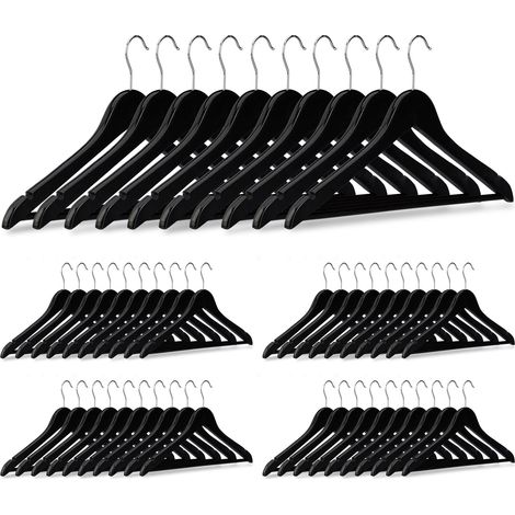 Relaxdays Wooden Clothes Hanger Set of 50, Pants Rail, Skirts, Dresses, Jackets, 360° Swivel Hook, Black