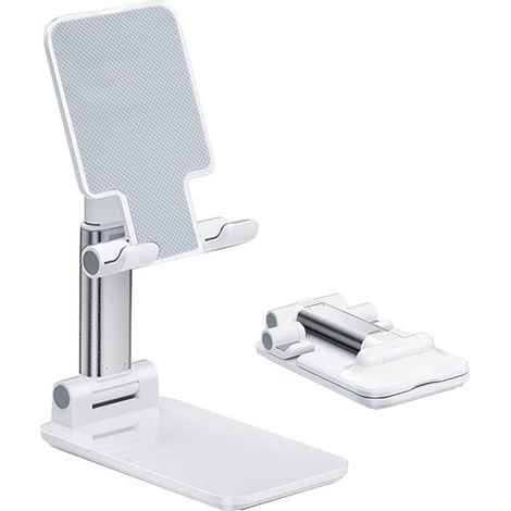Handyhalterung, verstellbarer Winkel und Höhe, mit Silikonpad, geeignet für den Schreibtisch, vollständig zusammenklappbar, kompatibel mit allen Mobiltelefonen (weiß).