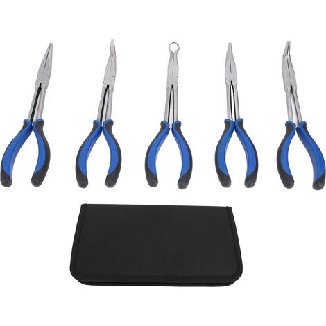 Set mit 5 Toivize Langzangen, 28 cm, gehärteter Stahl, abgewinkelte Spitzen 25°/45°/90°, ergonomische Griffe für enge Stellen (1/5)