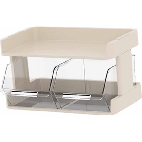 Boîte de rangement pour sachets de thé, porte-capsules de café, étagère de bureau multicouche, organisateur de comptoir blanc cassé, 2 niveaux, 30x17x16,5 cm (1/5)