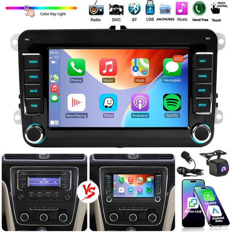 Autoradio pour VW Golf 5 6 Plus Touran Caddy Passat Carplay Android Auto RDS GPS SWC BT 5.0 - MIC CAM (1/5)