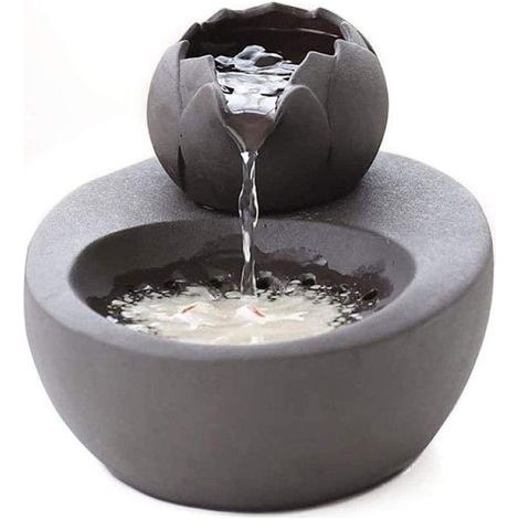 Keramik-Katzenbrunnen, Wasserspender für Haustiere – Vertikaler Katzenbrunnen Lotus – Automatischer Zirkulationsfilter für gesundes und hygienisches Wasser, Boden mit kleinen Fischen verziert (1/5)