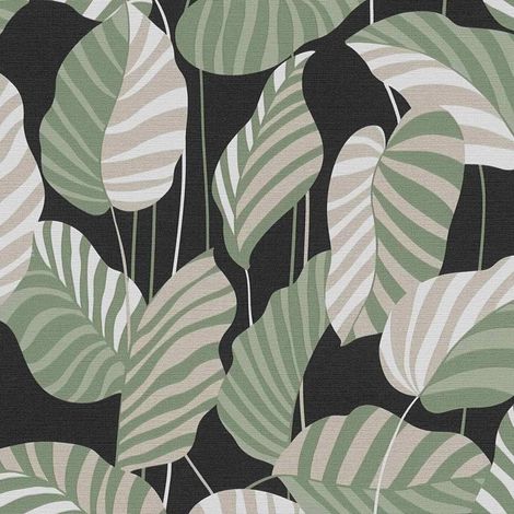 Abstract Jungle Leaves Wallpaper Paste The Wall Vinyl Textured Green Gold Black (1/4)