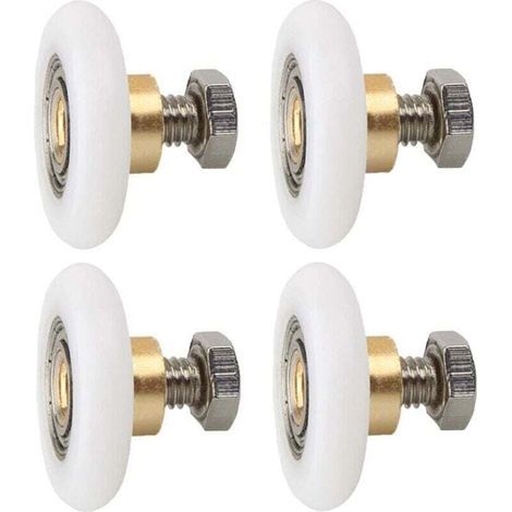 Juego de 4 rodillos para puerta de ducha, ruedas de repuesto para puertas de ducha ranuradas con tornillos, 23 mm de diámetro. (1/4)