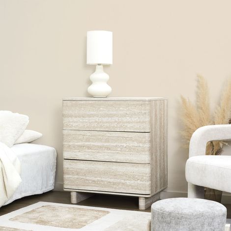 Commode - Home Deco Factory - Pietra - 3 Tiroirs - Blanc Et Beige
