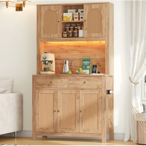 Vaisselier de cuisine avec LED, prise et 2 tiroirs, 100 x 40 x 180 cm HAVRYA (1/5)