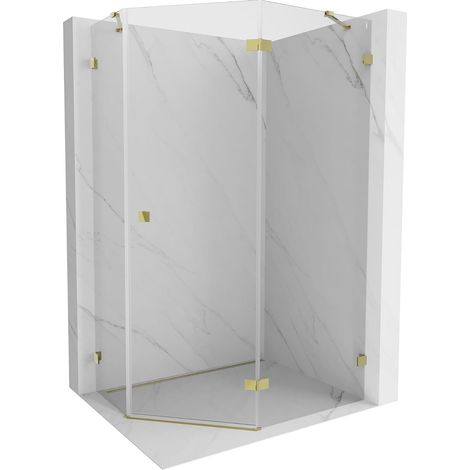 Mexen Lunar cabina de ducha pentagonal abatible derecha 90 x 80 cm, transparente, dorado - 831-090P-080L-50-00-P (1/5)