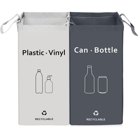 Lot de 2 Bacs de Déchets Poubelle Trieur pour Recyclage pour Extérieur/Intérieur - Papier, Verre, Plastique (1/5)