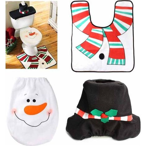 Originelles 3-teiliges WC-Sitzbezug-Set für Weihnachten, mit Schneemann-Motiv (1/5)