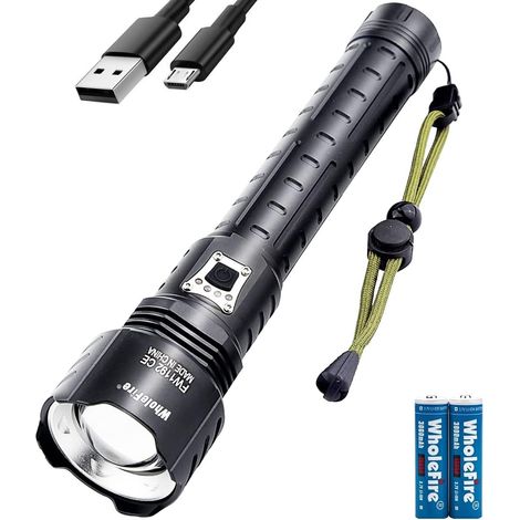 XHP90 Lampe de Poche LED Ultra Puissante 12000 lumens, 5 Modes Rechargeable par USB Super Lumineuse Lampe Torche avec Zoom pour Camping, Sport en Plein Air, Piles Incluses (1/5)