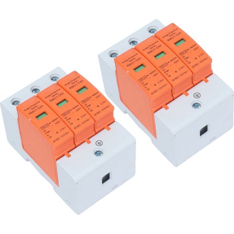 Lot de 2 parafoudres, montage sur rail DIN, parafoudre triphasé domestique, 420 V CA, RMU1-C60, Imax : 60 kA (1/5)