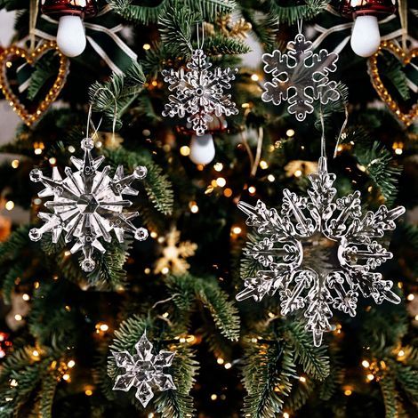 40 fiocchi di neve in acrilico trasparente, 5 misure, decorazioni natalizie pendenti, decorazioni da appendere per l'albero di Natale, accessori per l'albero di Natale (1/5)