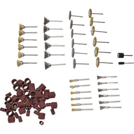 Set mit 98 Metallbürsten zum Bohren, Schleifen und Polieren von Keramik und Glas, Rotationsaufsätzen, multifunktionales Schleifmittel-Set (1/5)