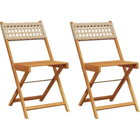Chaises de bistrot lot de 2 Chaises d'extérieur beige bois massif d'acacia et rotin (1/5)