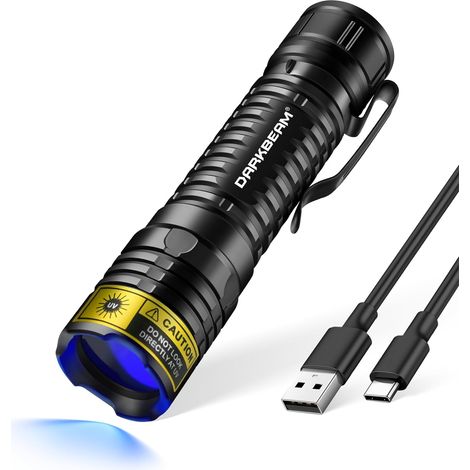 Lampe Torche UV 365 nm Lumière Noire LED, Lampe Wood Lampes de Poche Mini mais Puissante USB -C Rechargeable, Lampe Wood Ultraviolette Détecteur pour d'Urine, Minéraux, Ambre (1/5)