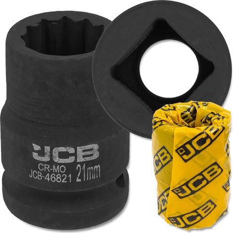 Chiave a bussola a impatto JCB da 3/4" 21 mm a 12 punte in acciaio Cr-Mo