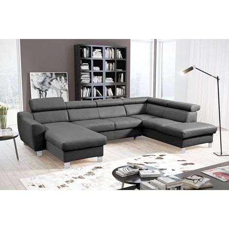 Canapé d'angle en cuir italien de luxe 7/8 places ASTONIA, gris foncé, angle droit (1/4)