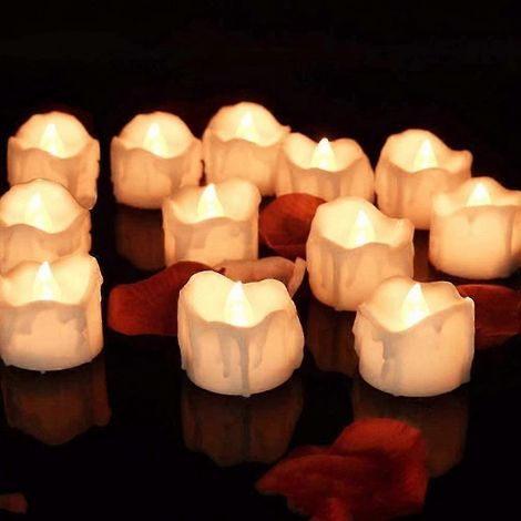 Lot de 12 bougies LED à flamme clignotante, 12 bougies LED, bougie électronique à lumière LED blanc chaud clignotante (1/5)