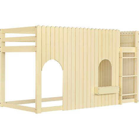 Kinder-Hochbett aus Kiefer und MDF 90 x 200 cm natur mit mehrfarbigen LEDs und gerader Leiter (1/5)