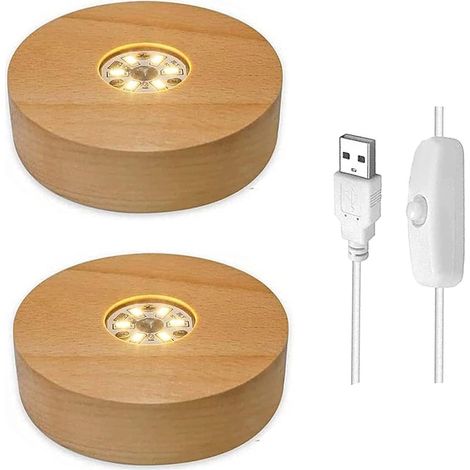 Crystal LED Light Base, Set of 2 Display Base Wooden Led Light Base Display Stand with Usb Switch for Desktop Display Crystal Ball, Glass, Resin (1/5)