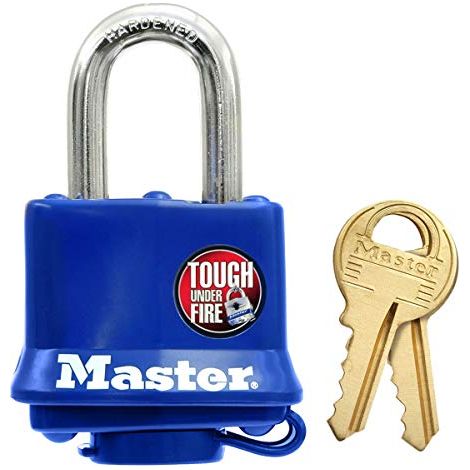Master Lock 312EURD Lucchetto in Acciaio Laminato Rivestito a Chiave, Blu, 7,3 x 4 x 2,5 cm (1/4)