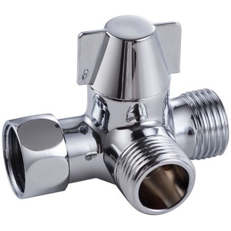 Valve 3 Voies En Laiton Massif, Inverseur à 3 Voies Commutateur Vanne, Vanne DéRivation Douche à 3 Voies, Vanne D'Adaptateur En T G1 / 2", Pour Douche, Douchette Et Bras De Douche Inverseur (1/5)