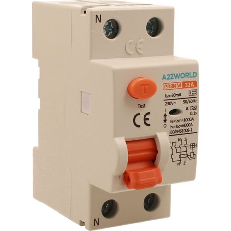 RCCB Interruttore Differenziale Puro Tipo A 1P+N 2M 6000A 30mA AC 230V IP20 IEC61008-1 PR8NM, Corrente Disponibili 16A 25A 32A 40A 63A (32A)