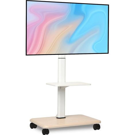 Support TV Roulant pour écrans Plats incurvés LED LCD OLED de 32 à 70 Pouces jusqu'à 45,4 kg en Hauteur réglable avec Roues verrouillables et étagère pour Ordinateur Portable pour Chambre à (1/5)