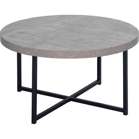 Table basse ronde effet béton ciré en bois et métal - Ø 80 x 45 cm - piètement croisé (1/5)