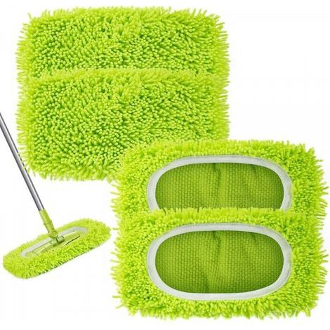 Chiffons de nettoyage en chenille verte, 25,411,5CM, 4 pièces, compatibles avec les housses de balai Swiffer, réutilisables. (1/5)