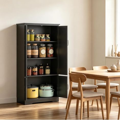 Meuble de rangement de cuisine noir 60 x 30 x 123 cm avec 2 portes OKMYHOME (1/5)