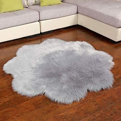 Tapis shaggy en fausse laine, coussins moelleux à poils longs doux, gris, dimensions 90 x 90 cm (1/3)