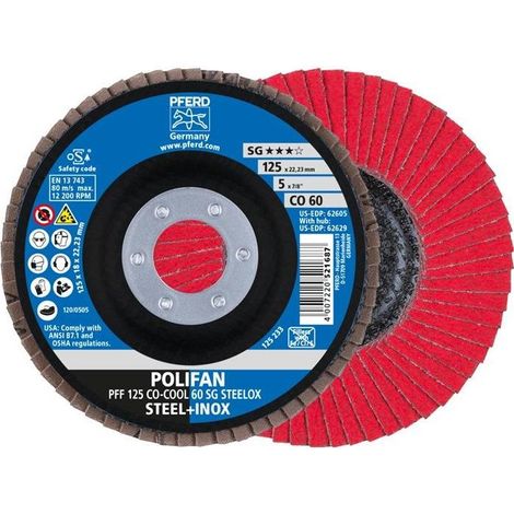 Disque à lamelles POLIFAN D.125mm K.60 fl.STA grain céramique CO-COOL (Par 10) (1/4)