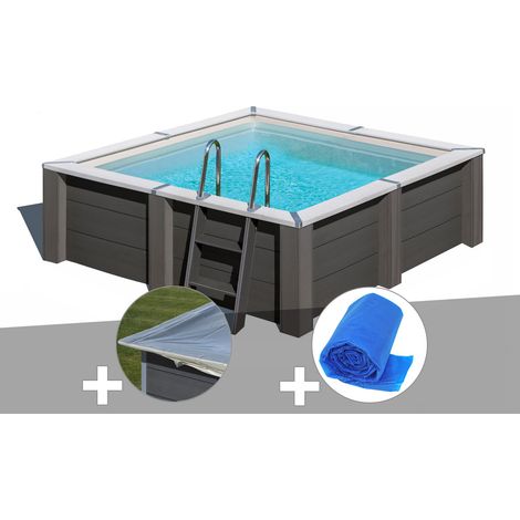 Kit piscine composite Gré Avant-Garde carrée 3,15 x 3,15 x 0,96 m + Bâche hiver + Bâche à bulles