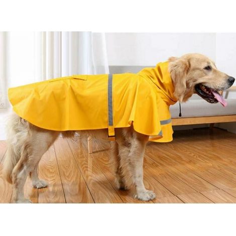 Wasserdichter Regenponcho für große Hunde mit reflektierendem Streifen an der Kapuze – gelb, XL