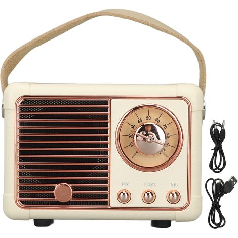 Haut-parleur Bluetooth Vintage - Mini Enceinte Portable Style Rétro pour Cuisine, Bureau, Chambre et Extérieur - Blanc (1/5)