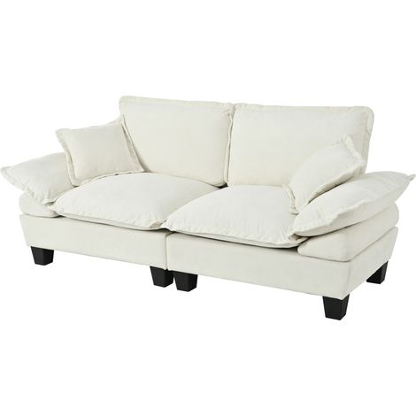 Canapé 2 places en tissu beige pour petit salon, sofa modulable inspiré d’un voilier, avec accoudoirs arrondis et confort mousse haute densité - CHICFURN (1/5)