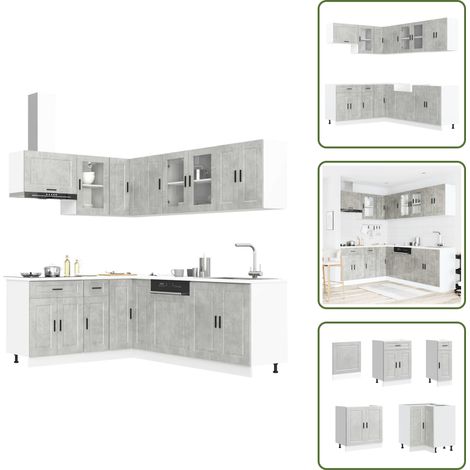 Mobili da cucina con scomparti - vidaXL Set Mobili da Cucina 11 pz Porto Grigio Cemento in Truciolato - Mobili da cucina con piedini regolabili