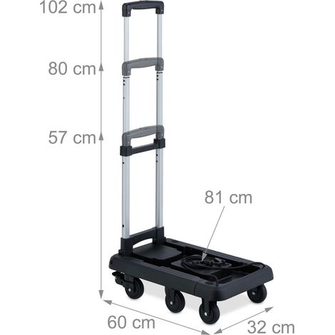 Práctico carro de transporte plegable para mudanzas 102 x 32 x 60 cm de plástico negro 130016111