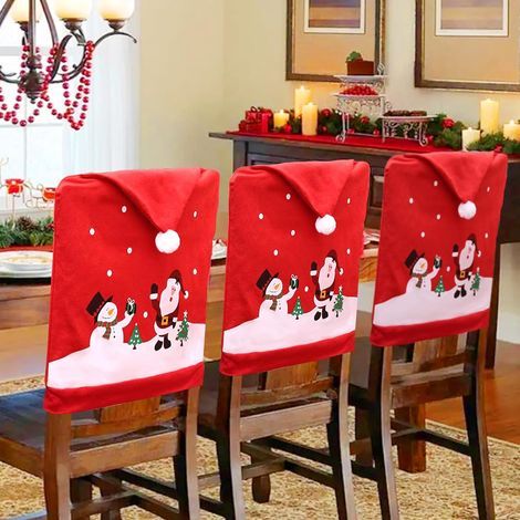 Christmas Chair Cover,Universal Chair Cover,Christmas Chair Back Covers,Santa Hat Shape Christmas Chair(6pcs) (1/5)