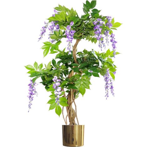 110cm Artificial Purple Blossom Tree with Gold Metal Planter (1/4)