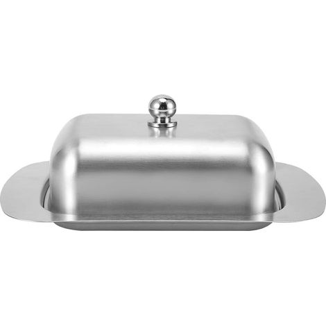 Beurrier en acier inoxydable avec couvercle et poignée - Beurrier en acier inoxydable avec couvercle - Bol à dessert, boîte à fromage et à pain - 18,5 x 12 x 6 cm (1/4)