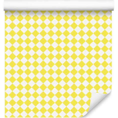 Papel pintado geométrico con rombos en tonos crema, amarillo y blanco, 50x1000 cm. (1/5)