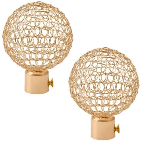 2Pcs doré boule creuse draperie Rail Cap tête de rideau de fenêtre décorative fin de Rail de rideau en métal Finials de poteau extrémités, diamètre intérieur 19mm (1/5)