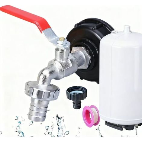 Robinet Cuve 1000l, 3/4" Adaptateur de Réservoir en Alliage d'aluminium,Raccord Cuve 1000 Litres,Robinet de Jardin avec Adaptateur en Laiton,S60X6 IBC Robinet Cuve pour Robinet de Jard (1/3)