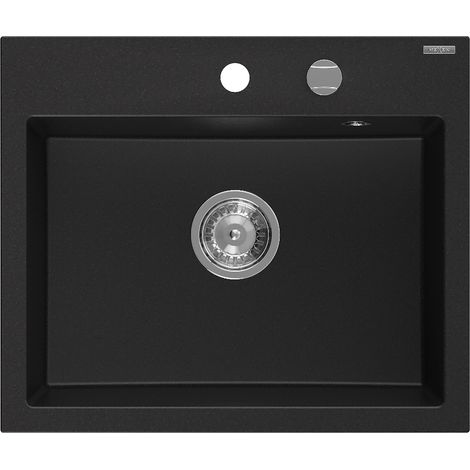 Mexen Oscar fregadero de granito de 1 compartimento 580 x 490 mm, negro, sifón cromado - 6519581000-77 (1/5)