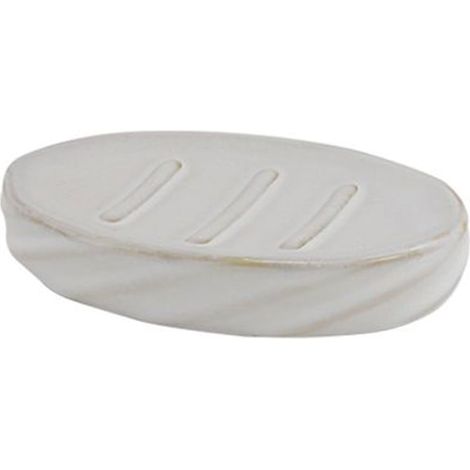 Cleafe - Piattino Porta Sapone Saponetta In Ceramica Rigato Obbliquo Bianco Ovale Bagno 87800 - (1/2)