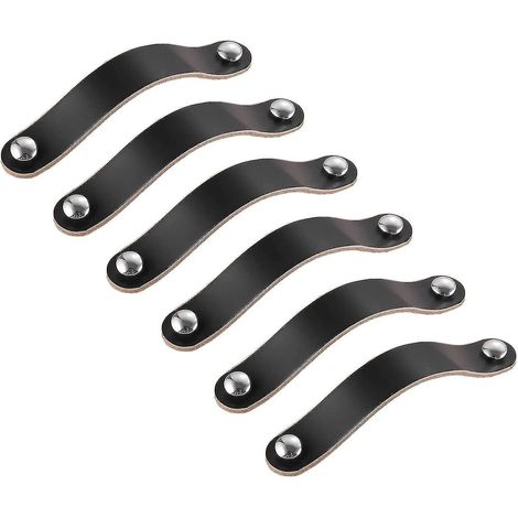 Lot de 8 poignées en cuir noir de 96 mm pour meubles, tiroirs et placards. (1/4)