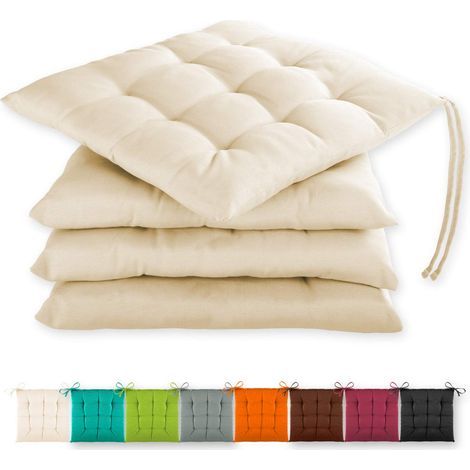 4 Coussins de Chaise 40x40x3 cm - Coussin d’extérieur pour Jardin et Salon de Jardin - Galette de Chaise extérieur avec Sangles - Housse Polycoton
